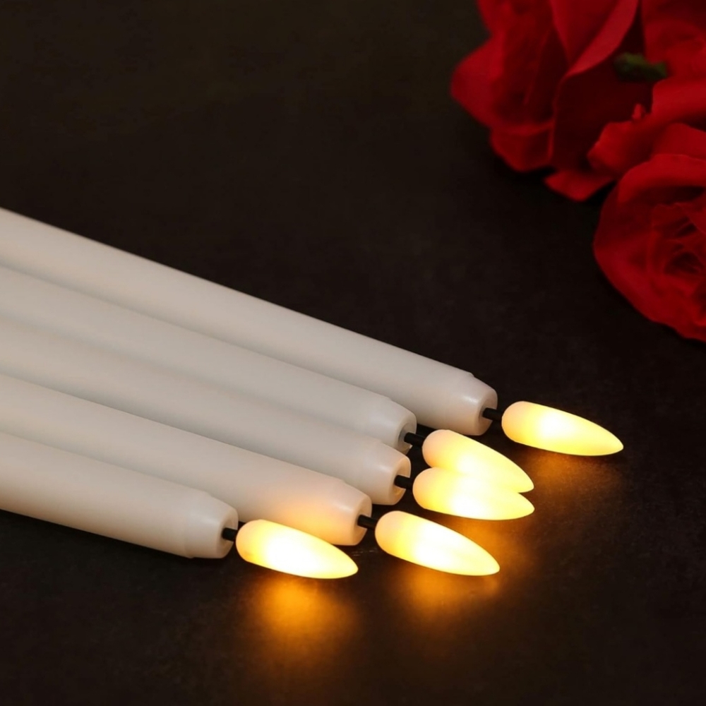Set of 2  Flameless Taper Candles (Ivory  White Candlesticks,)